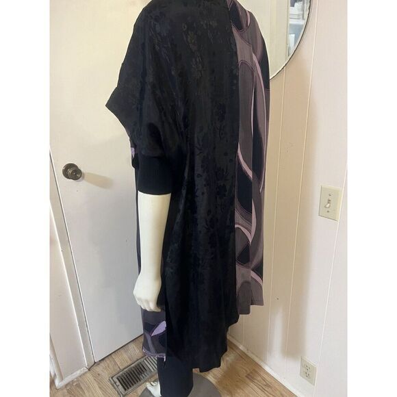 Vintage Tienda Ho Boho Womens OS Duster Black Purple Jacquard Short Sleeves - Picture 6 of 10